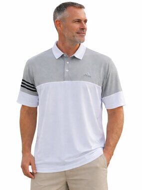 Adidas Men's Polo Shirt Size 2XL Gray White Colorblock 3-Stripe Short Sleeve NWT